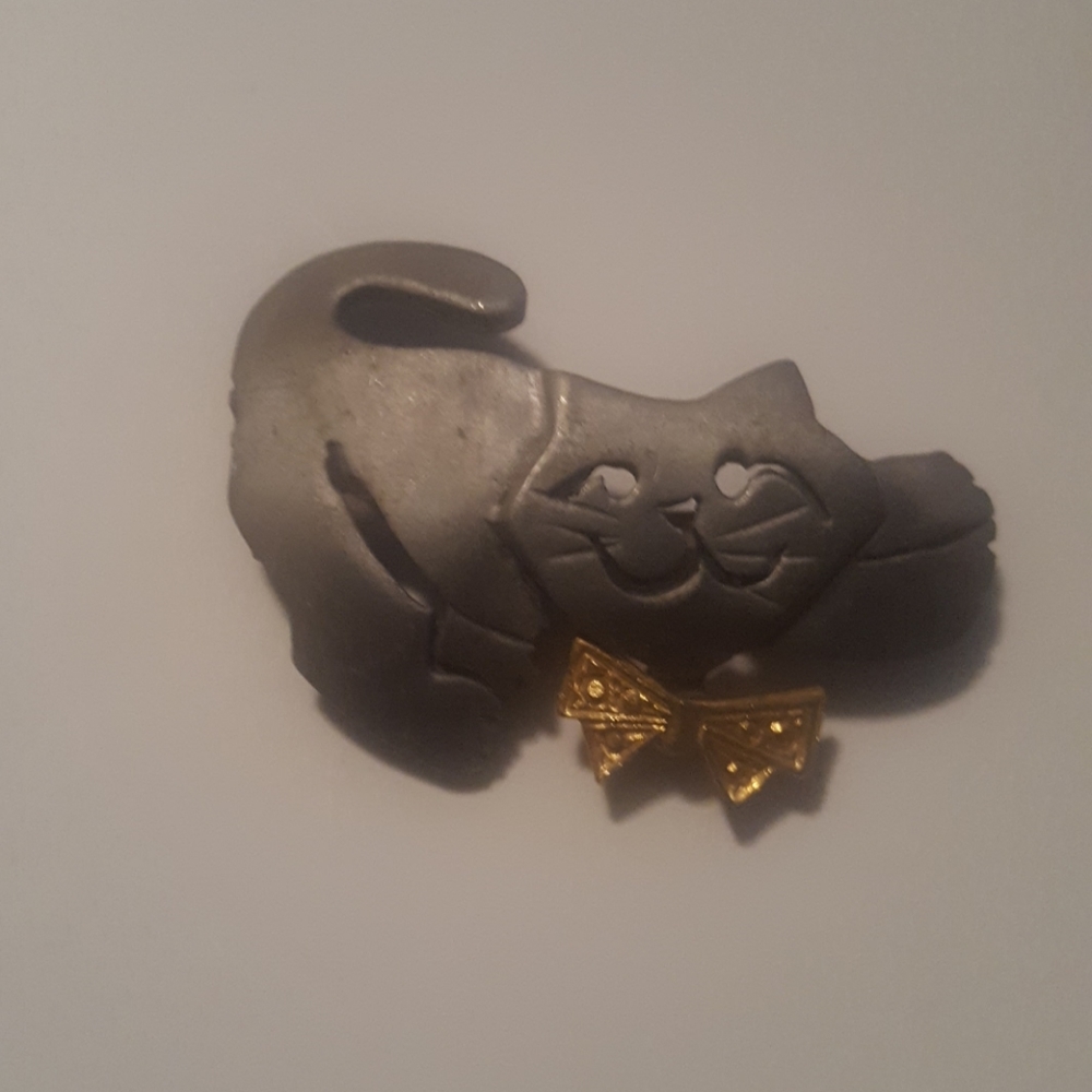 Vintage Costume Jewelry Ultra Craft Pewter Cat Bro